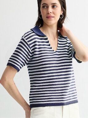 ⚓️Sonoma Goods For Life White Navy Stripe Collared Sweater⚓️ ~Medium